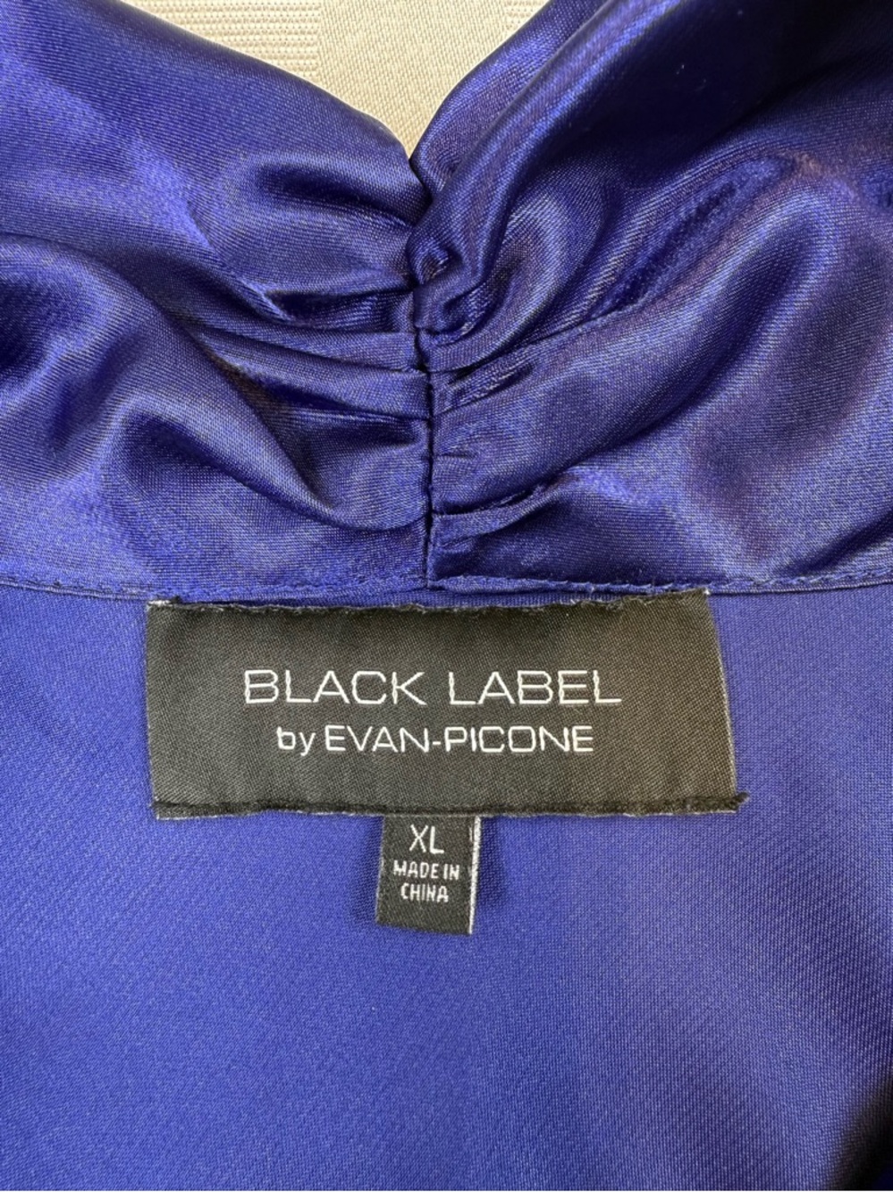 Black Label by Evan Picone XL Cobalt Blue Sleeveless Satin Tie Neck Blouse - Picture 6 of 11